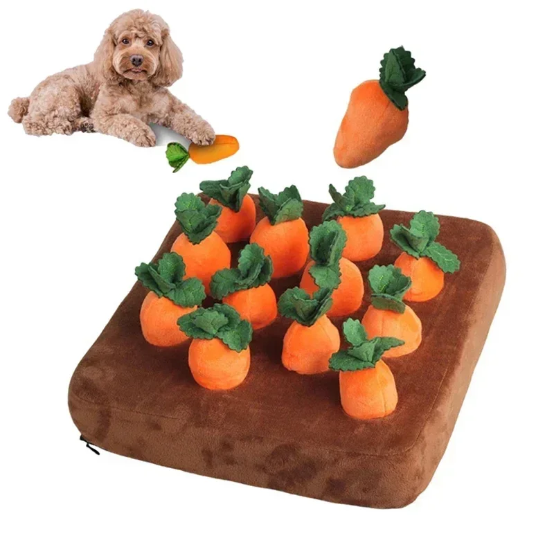 Snuffle Mat For Dogs - ของเล่นสุนัข แผ่นรองดมกลิ่นรูปแครอท ของเล่นตุ๊กตาผ้าพลัฌ แผ่นรองเล่นรูปผัก ของเล่นดึงหัวไชเท้า ของเล่นแครอทตุ๊กตาผ้าพลัฌ