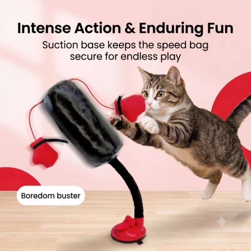 Interactive Squeaky Plush Dog Toy - ของเล่นชกมวยสำหรับแมวแบบตั้งได้เองพร้อมฐานถ้วยดูด ของเล่นข่วนสำหรับสัตว์เลี้ยงแบบมีสปริง ทนต่อการกัดและรอยขีดข่วน ถุงชกมวยสำหรับแมว