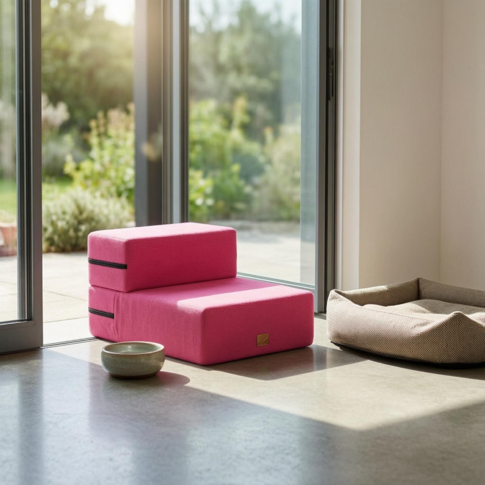 Pet Beds - บันไดสำหรับสุนัขพร้อมแผ่นโฟมรองนุ่ม พับเก็บได้ พกพาสะดวก บันไดสำหรับสัตว์เลี้ยงขนาดเล็ก ช่วยให้สุนัขปีนขึ้นโซฟาได้