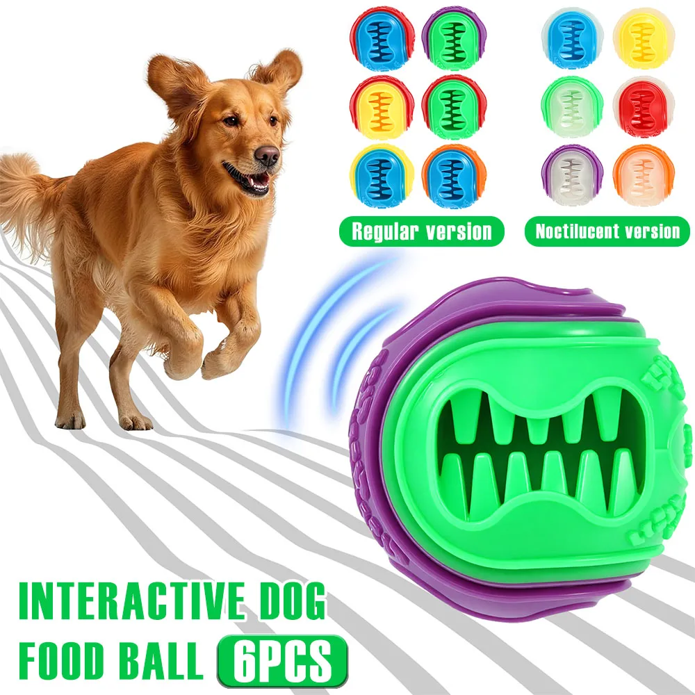 Rubber Treat Dispensing Dog Toy - ลูกบอลอาหารสุนัขแบบอินเทอร์แอคทีฟ 6 ชิ้น ของเล่นยางเคี้ยวสีสันสดใส ของเล่นจ่ายขนม ของเล่นลูกบอลสุนัขแบบยืดหยุ่น