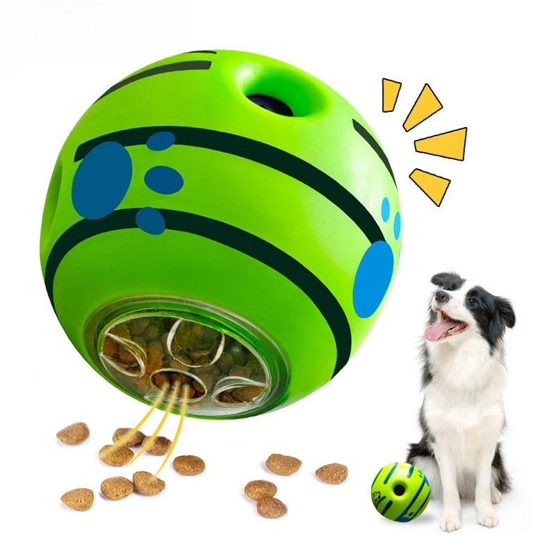 Rubber Treat Dispensing Dog Toy - ของเล่นลูกบอลให้อาหารสุนัขแบบอินเทอร์แอคทีฟ สำหรับสุนัขขนาดเล็กและขนาดกลาง พร้อมช่องเสียงและช่องจ่ายขนม อุปกรณ์สำหรับสัตว์เลี้ยง