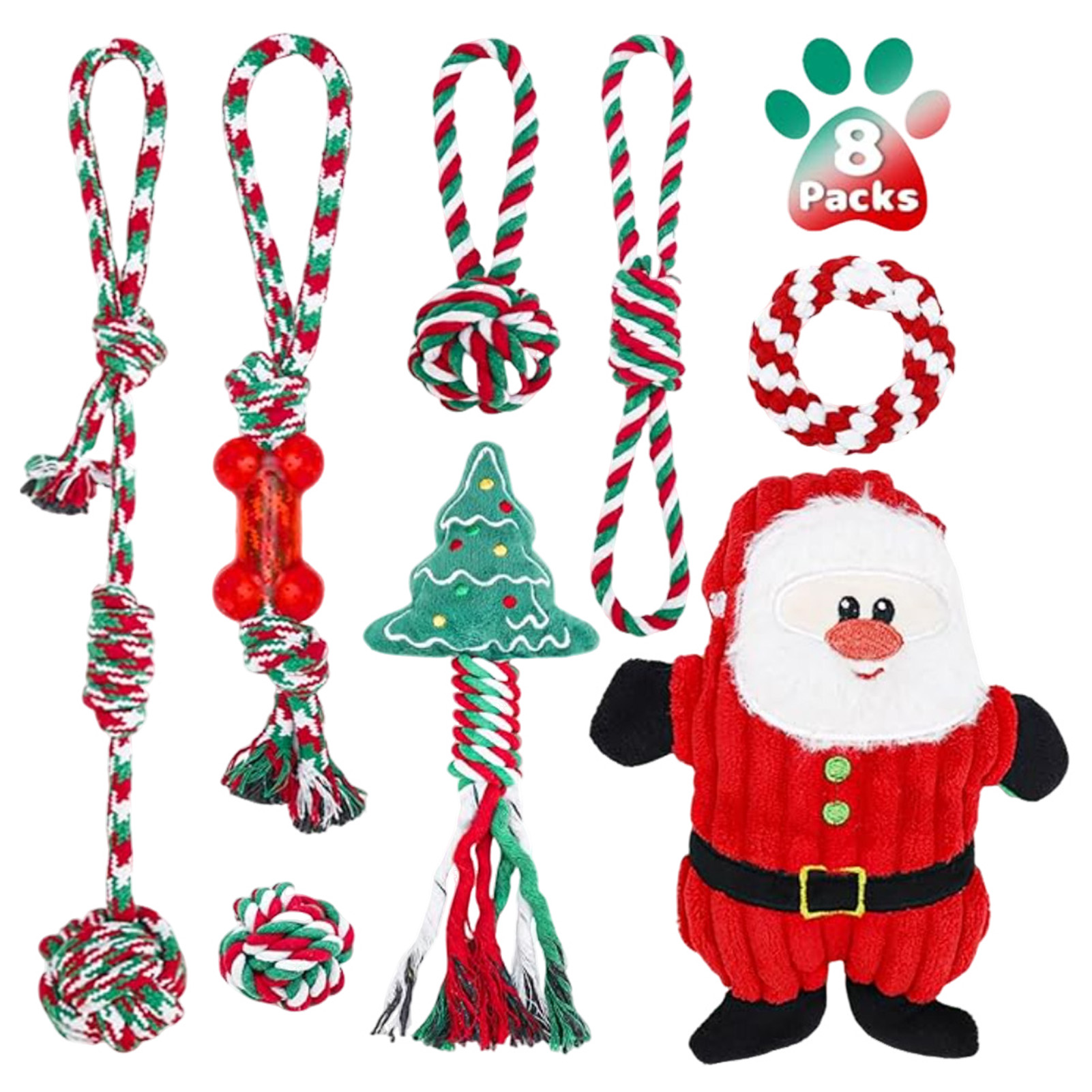 Dog Rope Toy Aggressive Chewers - ชุดของเล่นเชือกกัดสำหรับสุนัข ของเล่นเชือกผูกปมสำหรับคริสต์มาส ของเล่นสำหรับลูกสุนัขกัดแทะ ของเล่นขัดฟัน แท่งผ้าสำหรับกัดแทะ เหมาะสำหรับสุนัขที่ชอบกัดแทะอย่างรุนแรง